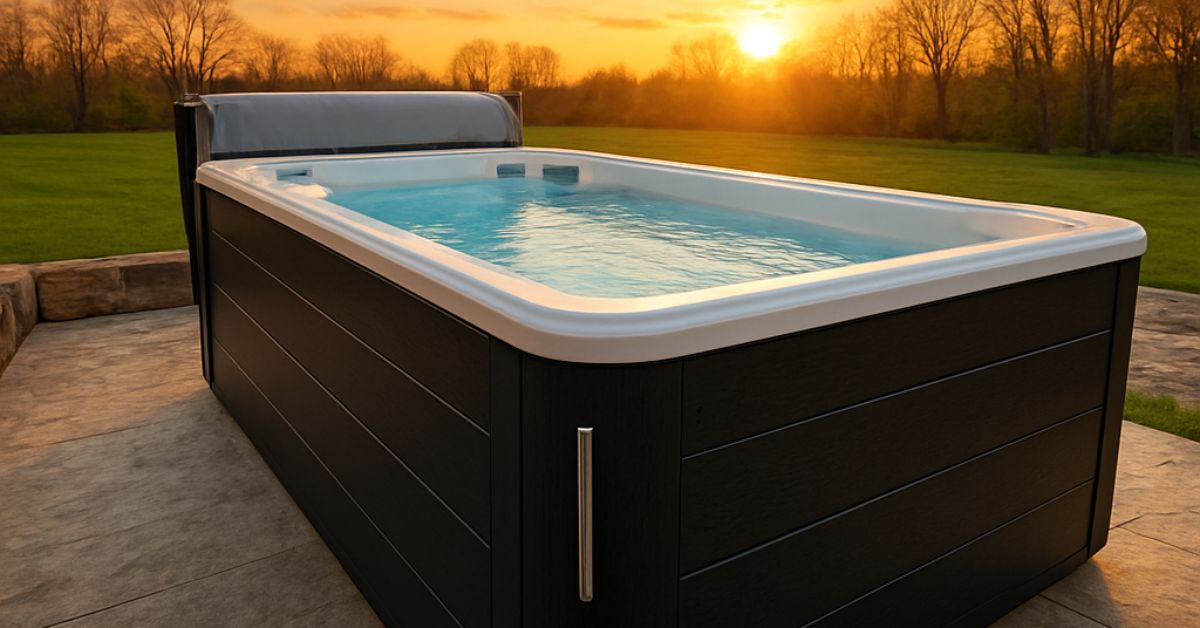 Jacuzzi swim spa in a Rochester NY backyard on a patio