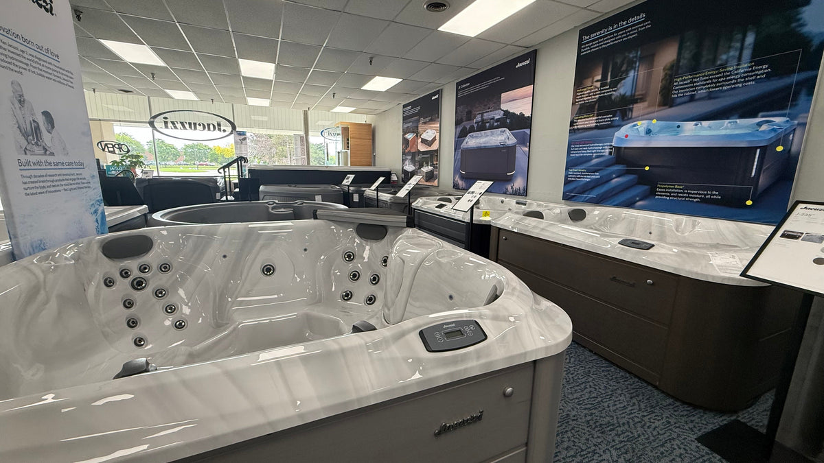 showroom showing all hot tub models on display