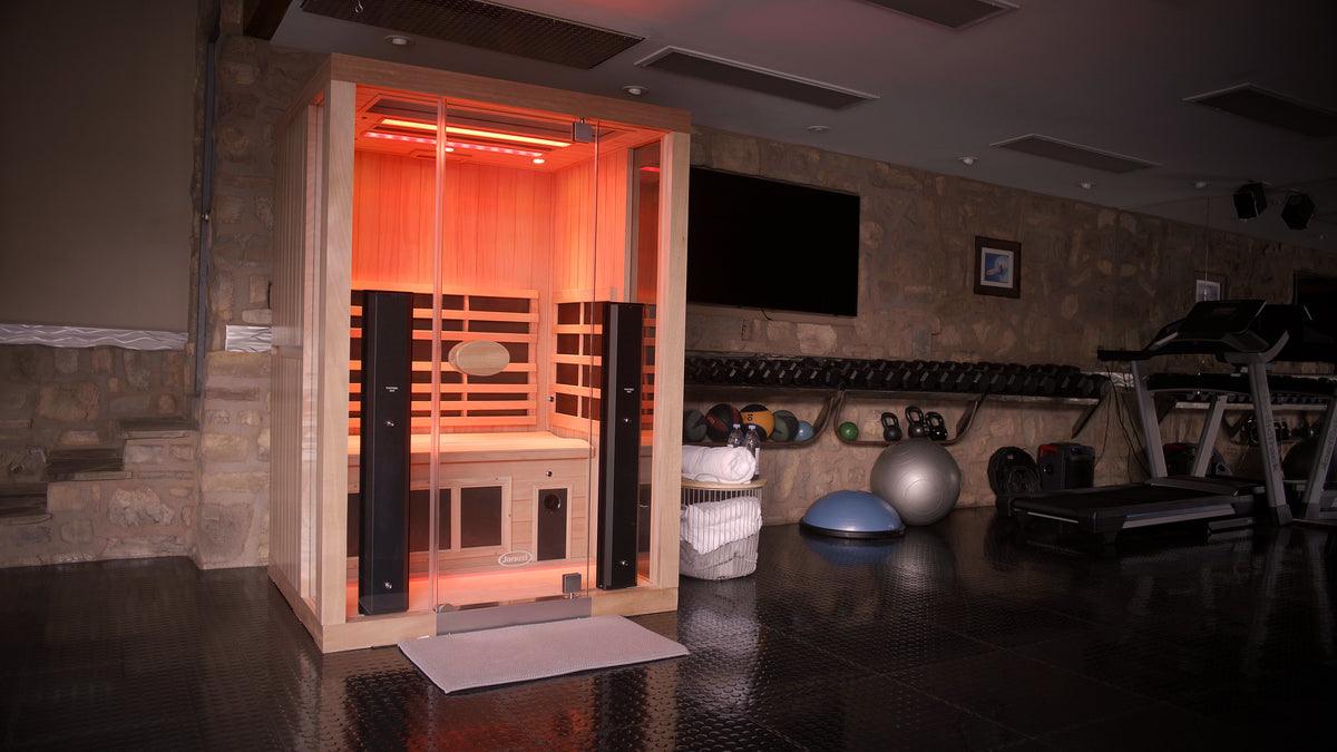Jacuzzi® Infrared Sauna with red light therapy, available at Jacuzzi Hot Tubs Rochester, NY.